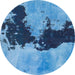 Round Machine Washable Abstract Blue Rug, wshabs844