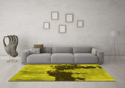 Machine Washable Abstract Yellow Modern Rug in a Living Room, wshabs844yw
