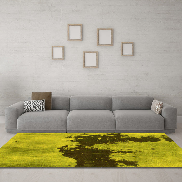Machine Washable Abstract Yellow Modern Rug in a Living Room, wshabs844yw