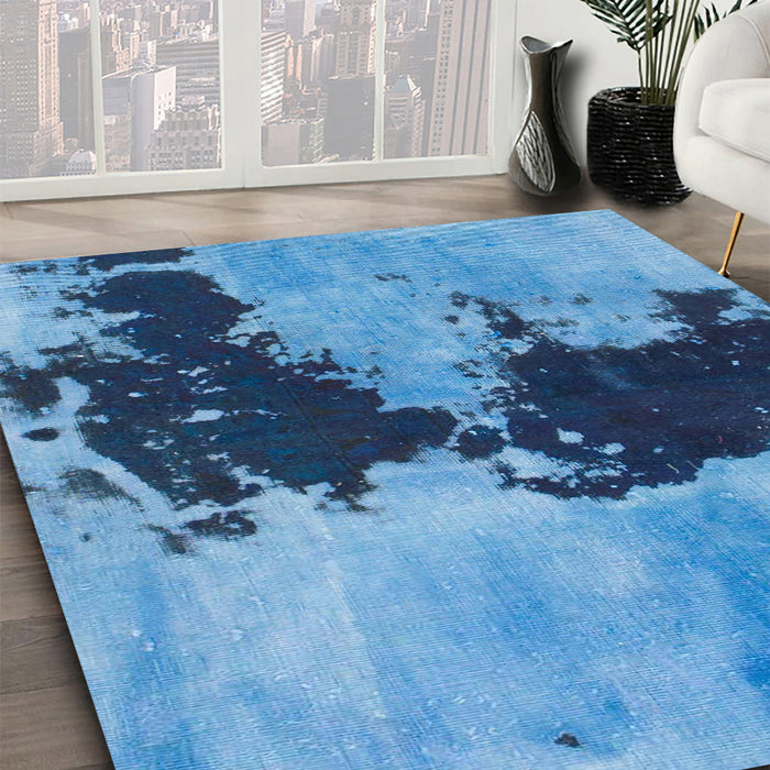 Machine Washable Abstract Blue Rug in a Family Room, wshabs844