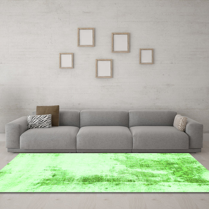 Machine Washable Abstract Green Modern Area Rugs in a Living Room,, wshabs845grn