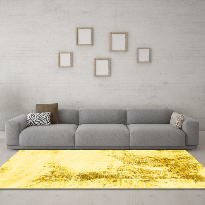 Machine Washable Abstract Yellow Modern Rug in a Living Room, wshabs845yw