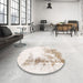 Round Machine Washable Abstract Soft Ivory Beige Rug in a Office, wshabs845