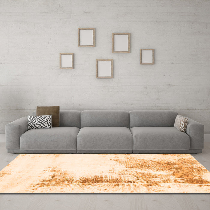 Machine Washable Abstract Orange Modern Area Rugs in a Living Room, wshabs845org