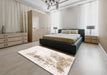 Abstract Soft Ivory Beige Modern Rug in a Bedroom, abs845