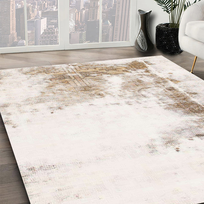 Machine Washable Abstract Soft Ivory Beige Rug in a Family Room, wshabs845