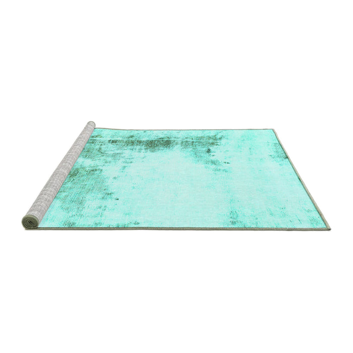 Sideview of Machine Washable Abstract Turquoise Modern Area Rugs, wshabs845turq