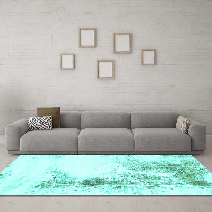 Machine Washable Abstract Turquoise Modern Area Rugs in a Living Room,, wshabs845turq