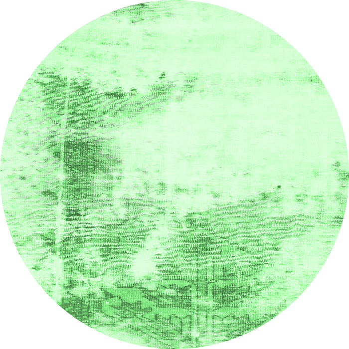Round Machine Washable Abstract Emerald Green Modern Area Rugs, wshabs845emgrn