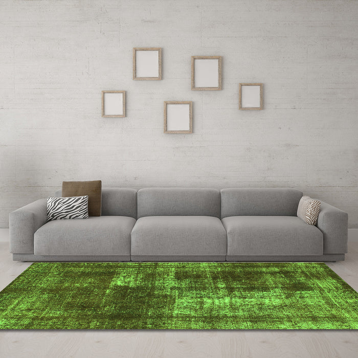 Machine Washable Abstract Green Modern Area Rugs in a Living Room,, wshabs846grn