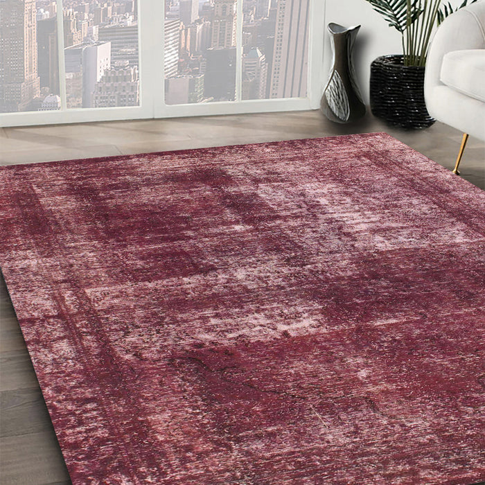 Machine Washable Abstract Pink Coral Pink Rug in a Family Room, wshabs846