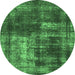 Round Abstract Emerald Green Modern Rug, abs846emgrn