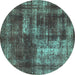 Round Abstract Turquoise Modern Rug, abs846turq