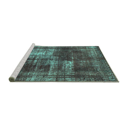 Sideview of Machine Washable Abstract Turquoise Modern Area Rugs, wshabs846turq