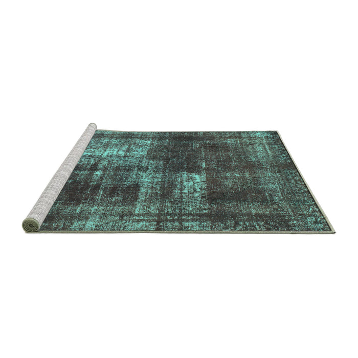 Sideview of Machine Washable Abstract Turquoise Modern Area Rugs, wshabs846turq