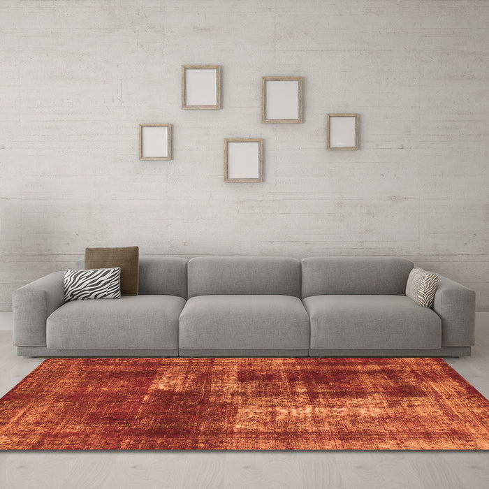 Machine Washable Abstract Orange Modern Area Rugs in a Living Room, wshabs846org