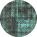 Round Machine Washable Abstract Turquoise Modern Area Rugs, wshabs846turq