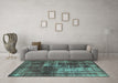 Machine Washable Abstract Turquoise Modern Area Rugs in a Living Room,, wshabs846turq