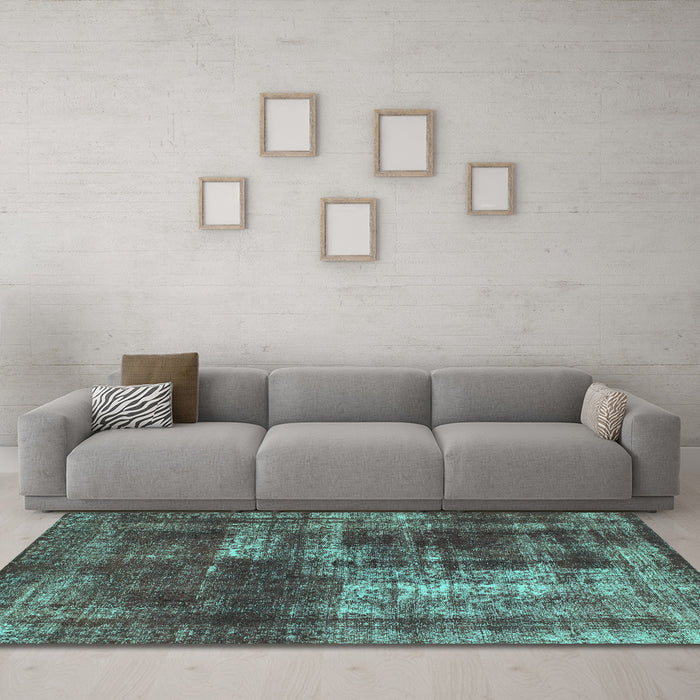 Machine Washable Abstract Turquoise Modern Area Rugs in a Living Room,, wshabs846turq