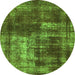 Round Machine Washable Abstract Green Modern Area Rugs, wshabs846grn