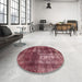 Round Machine Washable Abstract Pink Coral Pink Rug in a Office, wshabs846