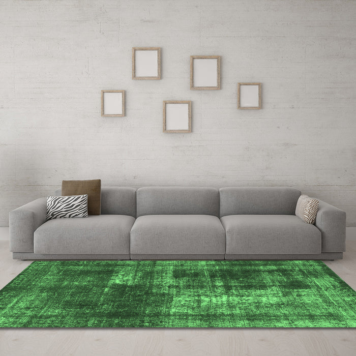 Machine Washable Abstract Emerald Green Modern Area Rugs in a Living Room,, wshabs846emgrn