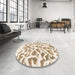 Round Machine Washable Abstract Gold Rug in a Office, wshabs847