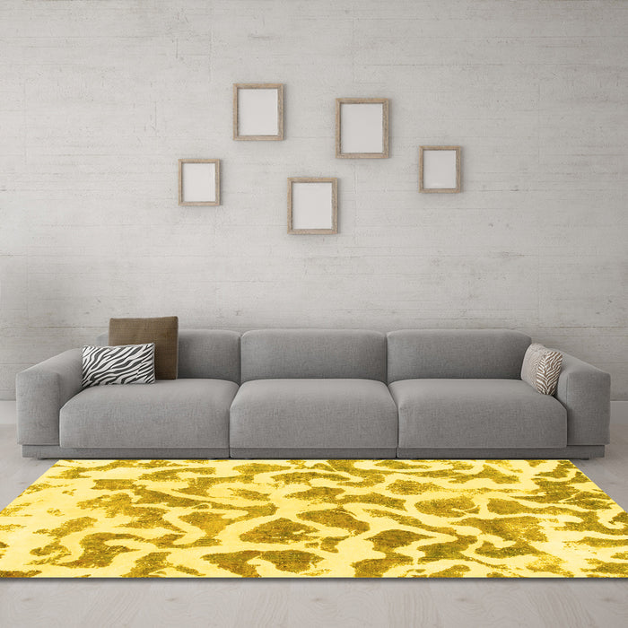 Machine Washable Abstract Yellow Modern Rug in a Living Room, wshabs847yw
