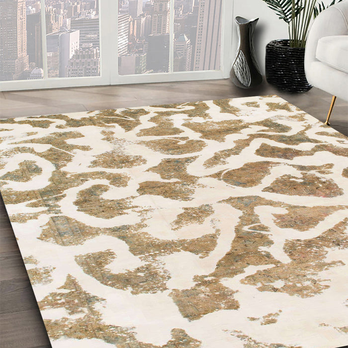 Abstract Gold Modern Rug in Family Room, abs847