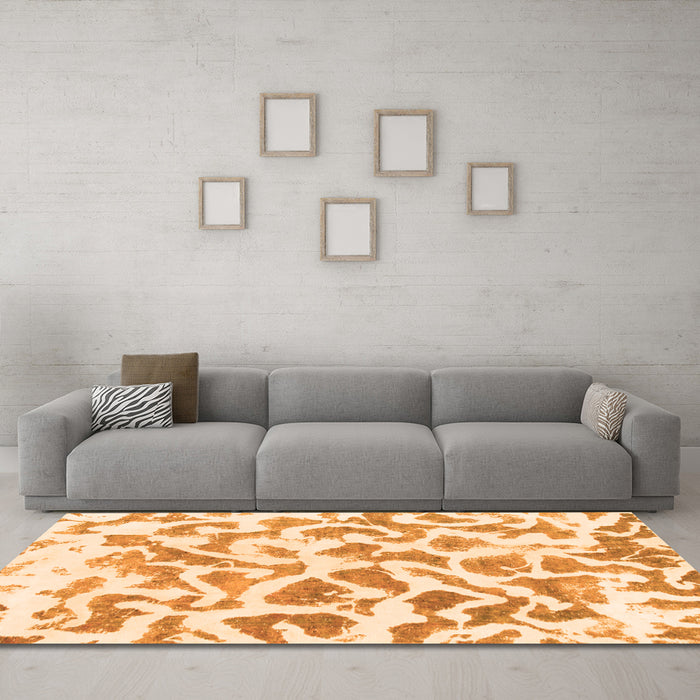 Machine Washable Abstract Orange Modern Area Rugs in a Living Room, wshabs847org
