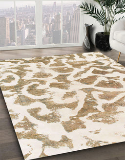 Machine Washable Abstract Gold Rug in a Family Room, wshabs847