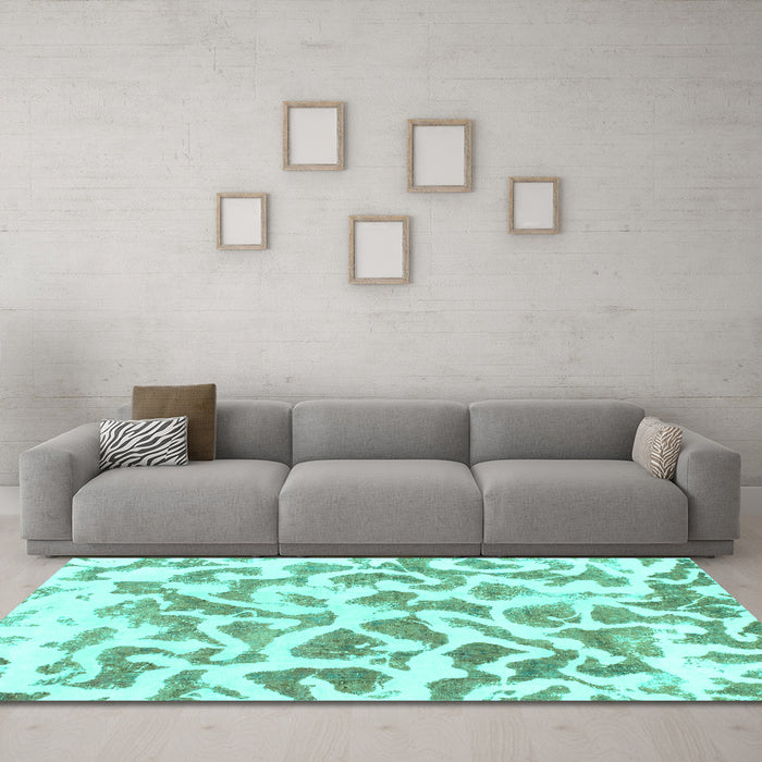 Machine Washable Abstract Turquoise Modern Area Rugs in a Living Room,, wshabs847turq