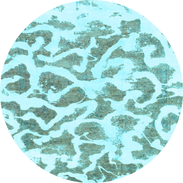 Round Machine Washable Abstract Light Blue Modern Rug, wshabs847lblu