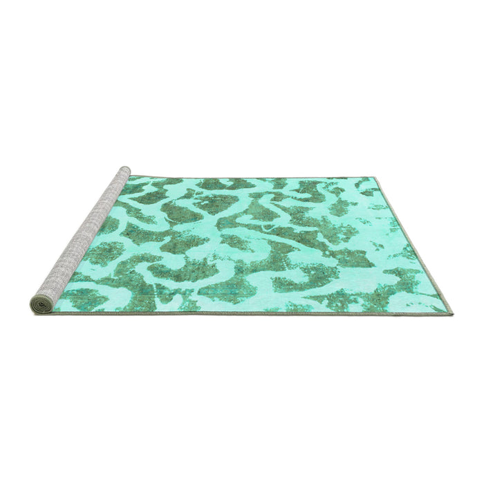 Sideview of Machine Washable Abstract Turquoise Modern Area Rugs, wshabs847turq