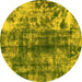 Round Abstract Yellow Modern Rug, abs849yw