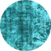 Round Machine Washable Abstract Light Blue Modern Rug, wshabs849lblu