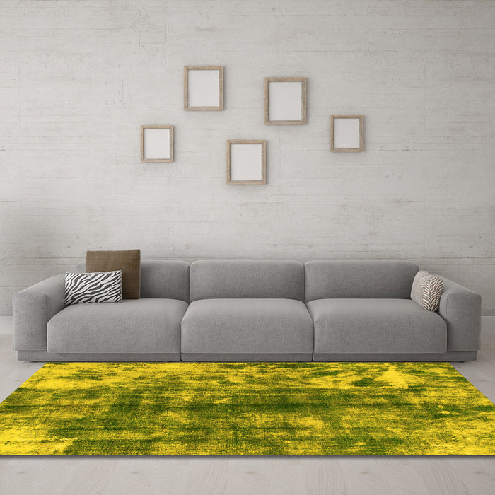 Machine Washable Abstract Yellow Modern Rug in a Living Room, wshabs849yw