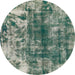 Round Abstract Dark Sea Green Modern Rug, abs849