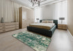 Abstract Dark Sea Green Modern Rug in a Bedroom, abs849