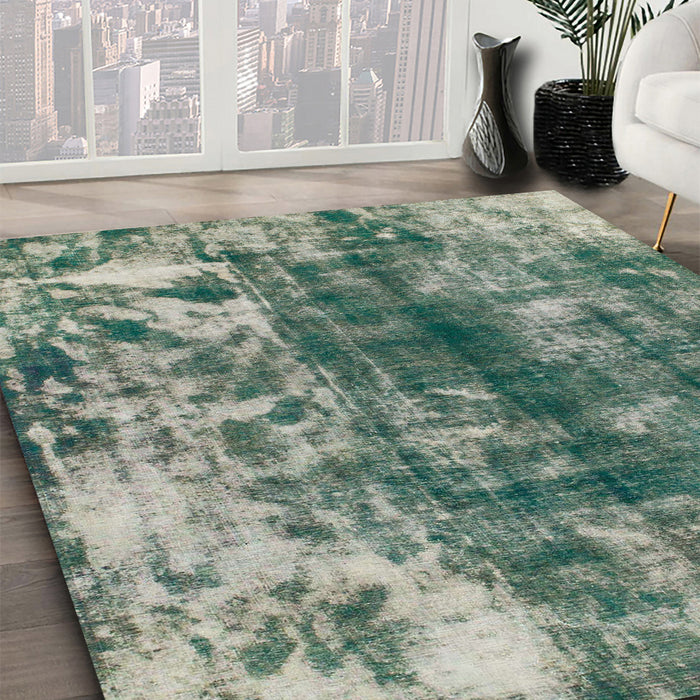 Abstract Dark Sea Green Modern Rug in Family Room, abs849
