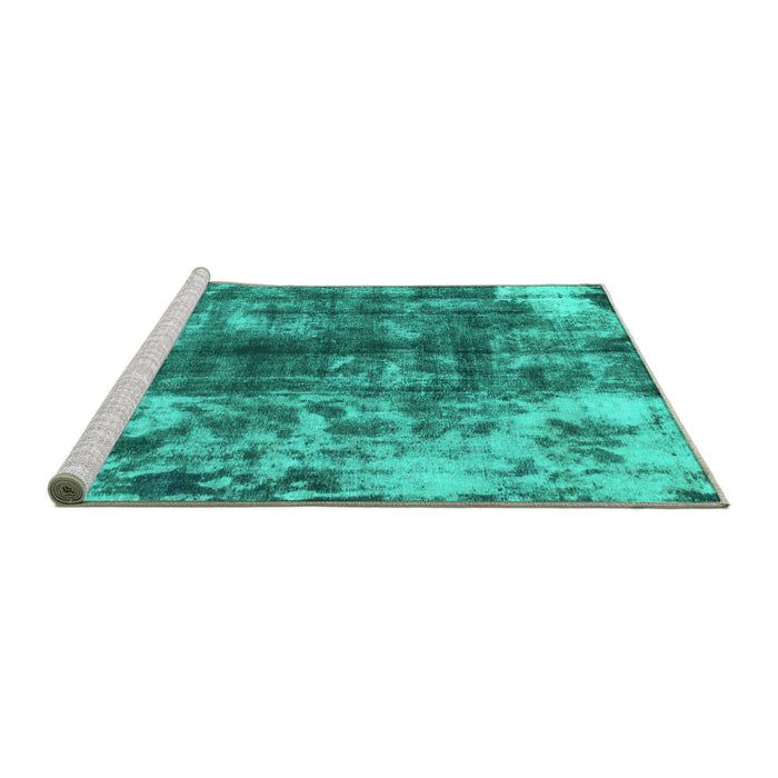 Sideview of Machine Washable Abstract Turquoise Modern Area Rugs, wshabs849turq