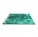 Sideview of Machine Washable Abstract Turquoise Modern Area Rugs, wshabs849turq