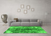 Machine Washable Abstract Green Modern Area Rugs in a Living Room,, wshabs849grn