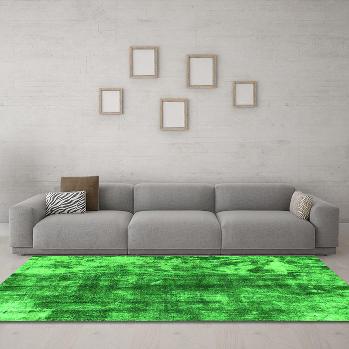 Machine Washable Abstract Green Modern Area Rugs in a Living Room,, wshabs849grn