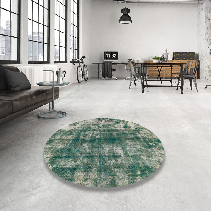 Round Abstract Dark Sea Green Modern Rug in a Office, abs849