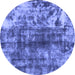 Round Abstract Blue Modern Rug, abs849blu