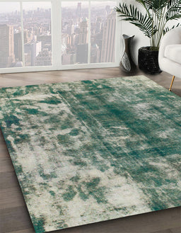 Machine Washable Abstract Dark Sea Green Rug in a Family Room, wshabs849