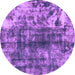 Round Machine Washable Abstract Purple Modern Area Rugs, wshabs849pur