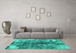 Machine Washable Abstract Turquoise Modern Area Rugs in a Living Room,, wshabs849turq