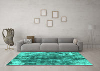 Machine Washable Abstract Turquoise Modern Rug, wshabs849turq